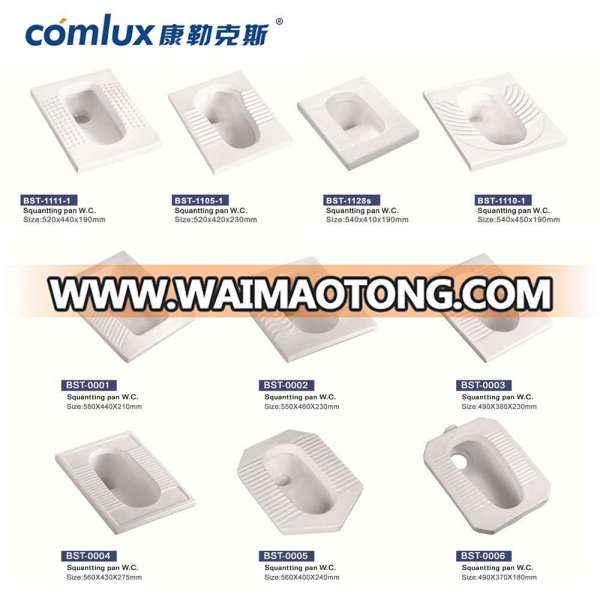 High quality ceramic types of toilets professional safety pan squat toilet with trapway